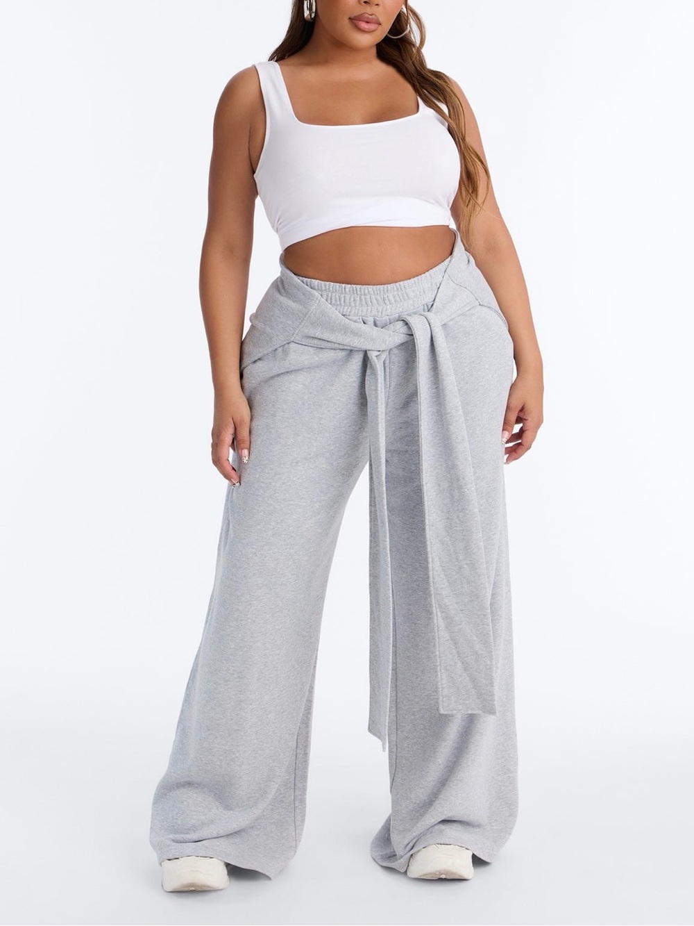 Mia Tie Waist French Terry Lounge Pant - Gray
